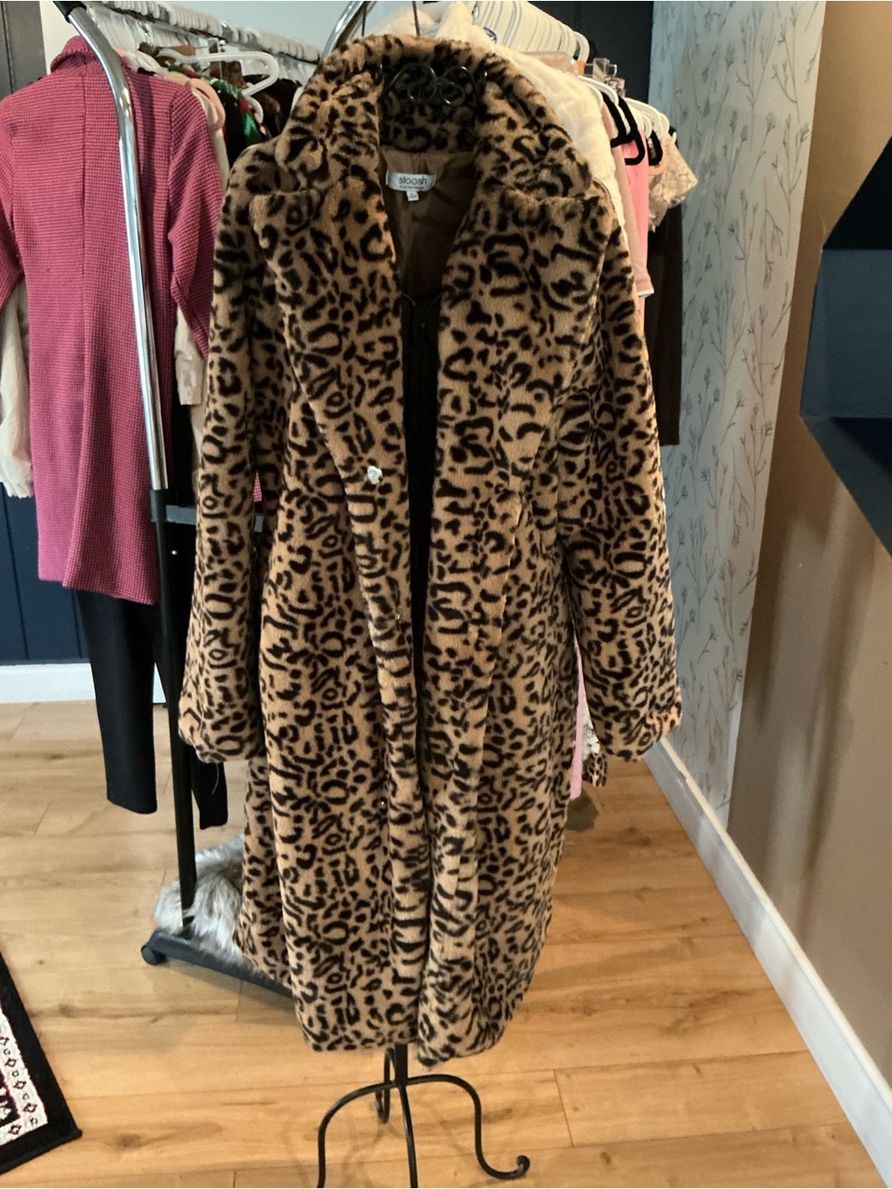 Leopard-Print Faux Fur Teddy Coat - Brown